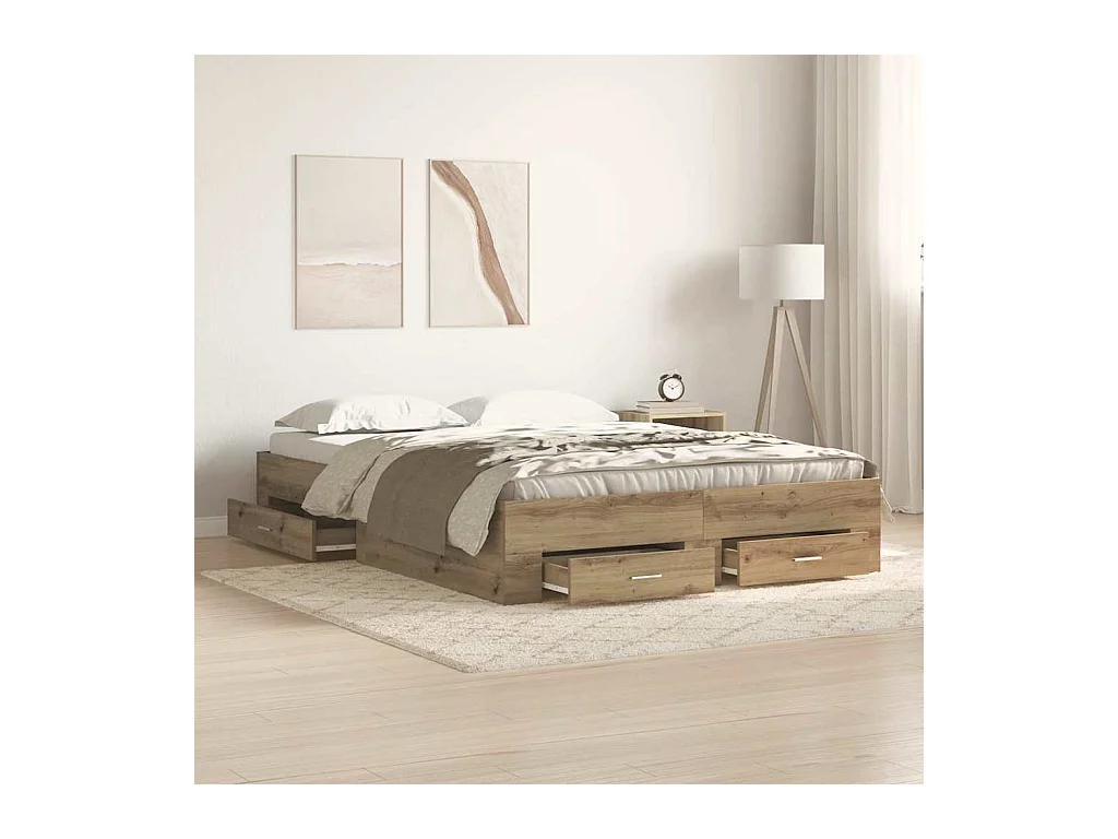 Struttura letto con cassetti, rovere lavorato a mano, 140 x 200 cm