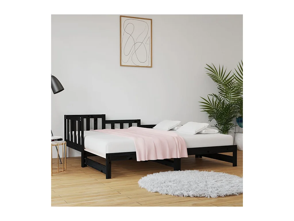 Lit coulissant sans matelas noir 2x(90x190) cm