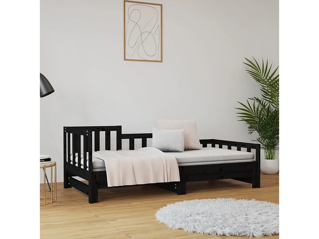 Letto scorrevole senza materasso nero 2x(90x190) cm