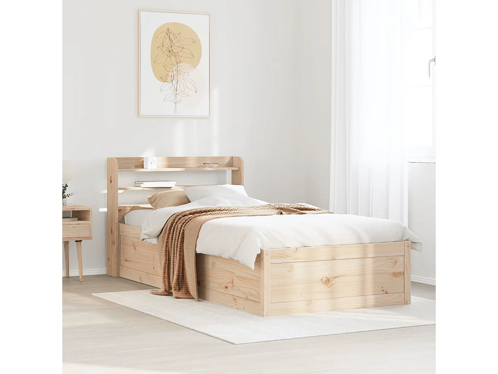 Estructura de cama con cabecero 75x190 cm madera maciza de pino