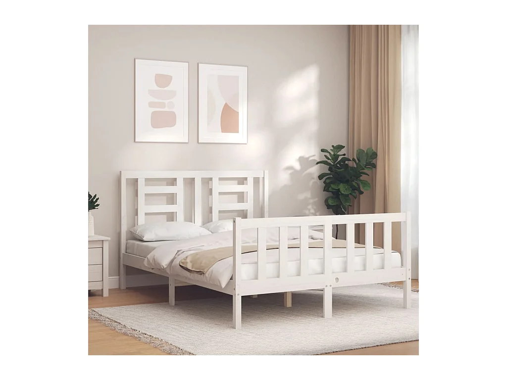 Estructura de cama sin colchón blanca 140x200 cm madera maciza de pino