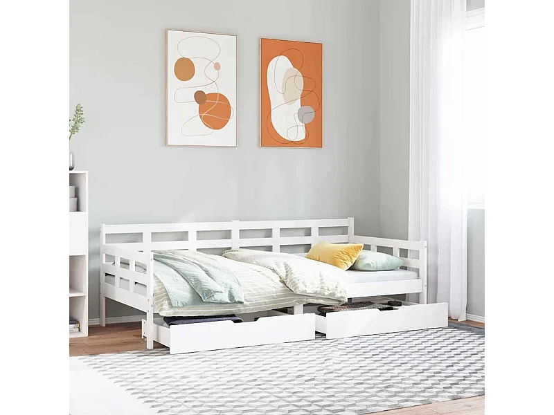 Dagbed en lades zonder matras wit 90x200 cm massief hout