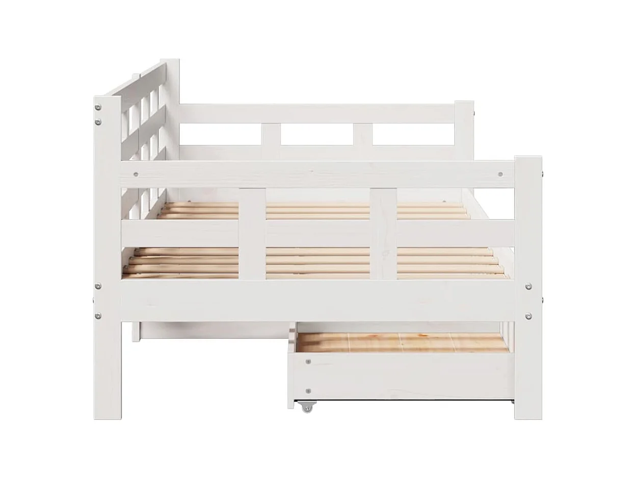 Dagbed en lades zonder matras wit 90x200 cm massief hout