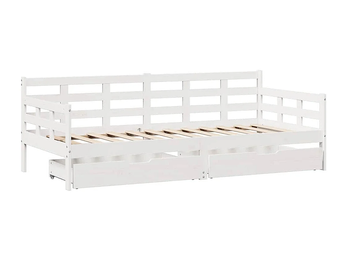 Divano letto e cassetti senza materasso bianco 90x200 cm in legno massello