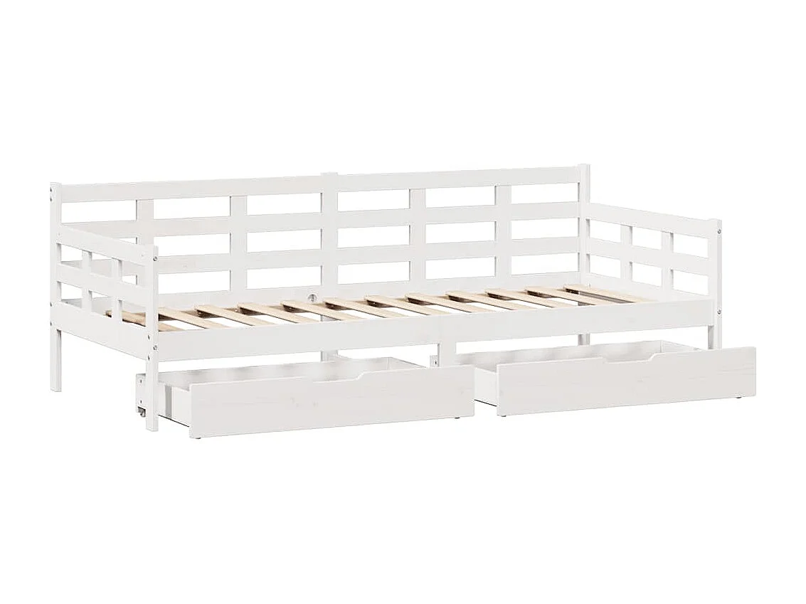 Divano letto e cassetti senza materasso bianco 90x200 cm in legno massello
