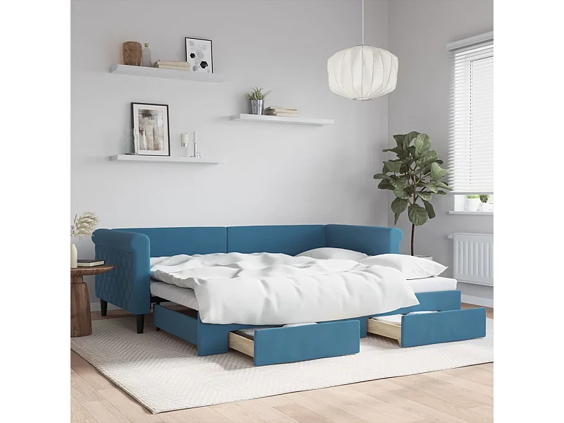 Tagesbett mit Ausziehbett und Schubladen ohne Matratze blau 90x200 cm