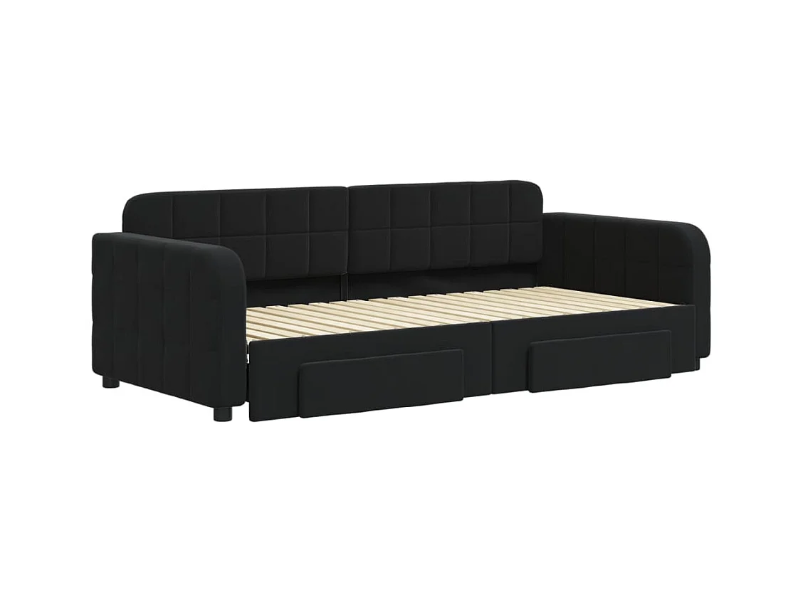 Dagbed met onderschuifbed en lades zwart 90x190 cm fluweel