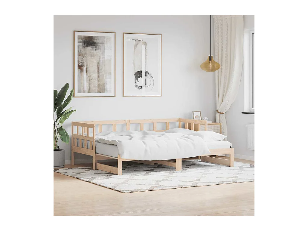 Dagbed en uitschuifbed zonder matras 80x200 cm massief hout