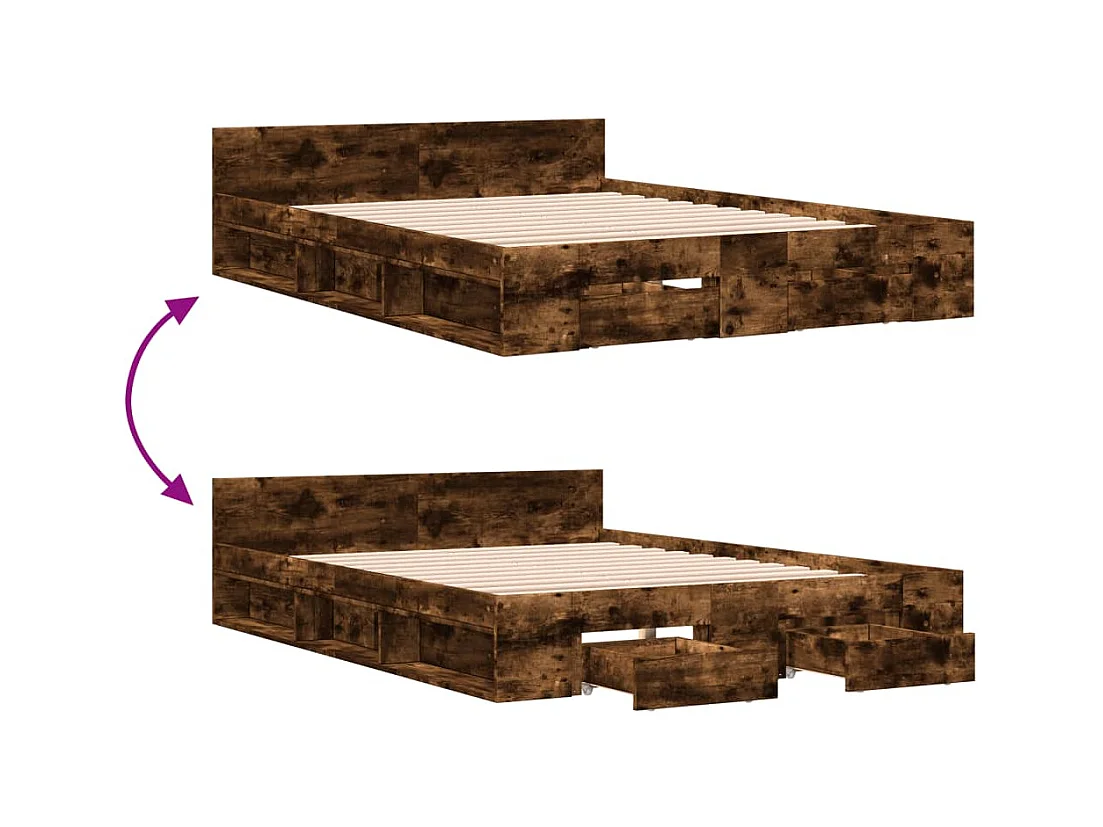 Bettgestell mit Schubladen ohne Matratze Räuchereiche 135x190 cm