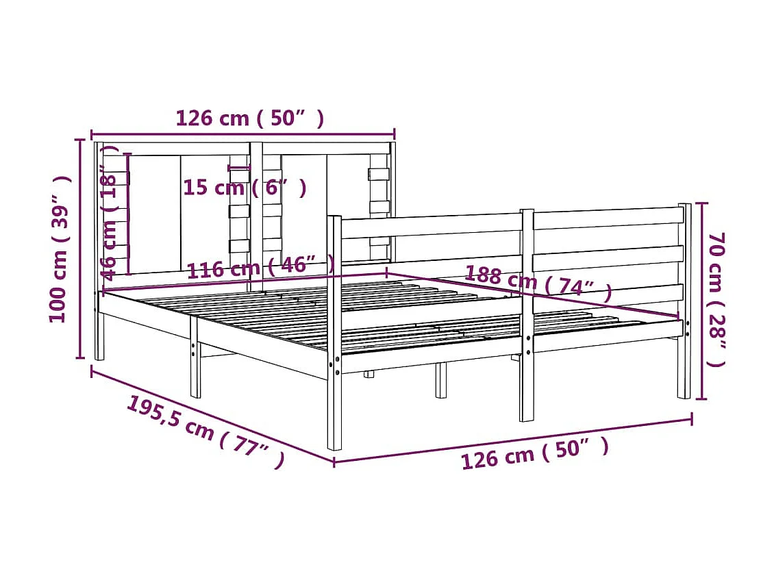 Bedframe zonder matras wit 120x190 cm massief grenenhout