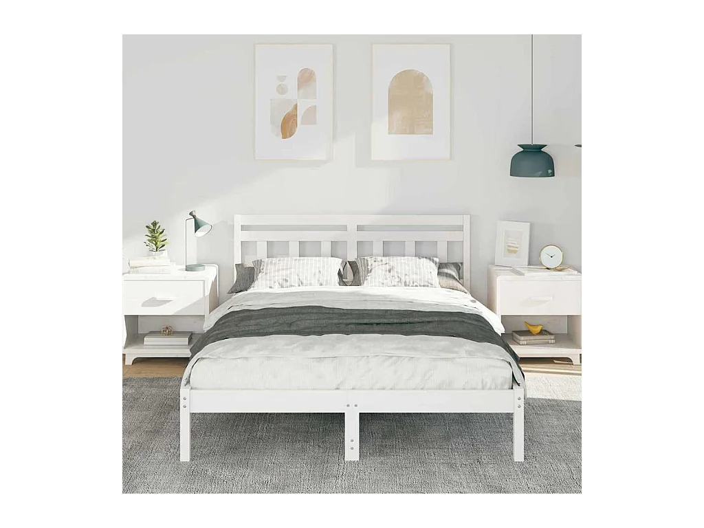 Bedframe met hoofdeinde Wit Massief grenenhout