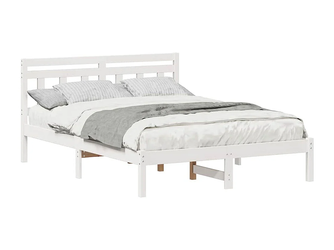 Bettgestell mit Kopfteil Weiß Massivholz Kiefer