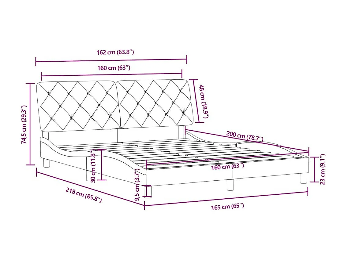 Struttura letto verde scuro senza materasso 160x200 cm velluto