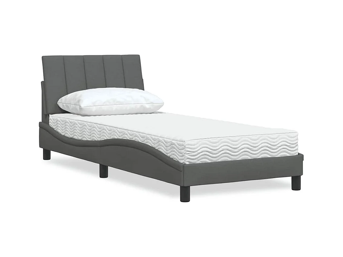 Letto con materasso grigio scuro 90x190 cm tessuto