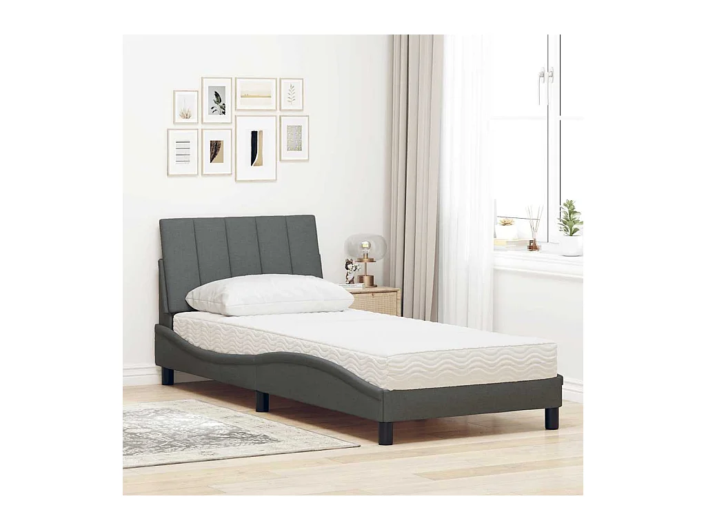 Letto con materasso grigio scuro 90x190 cm tessuto