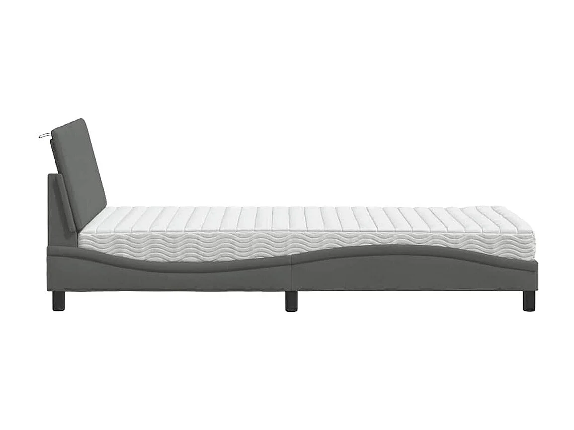Letto con materasso grigio scuro 90x190 cm tessuto