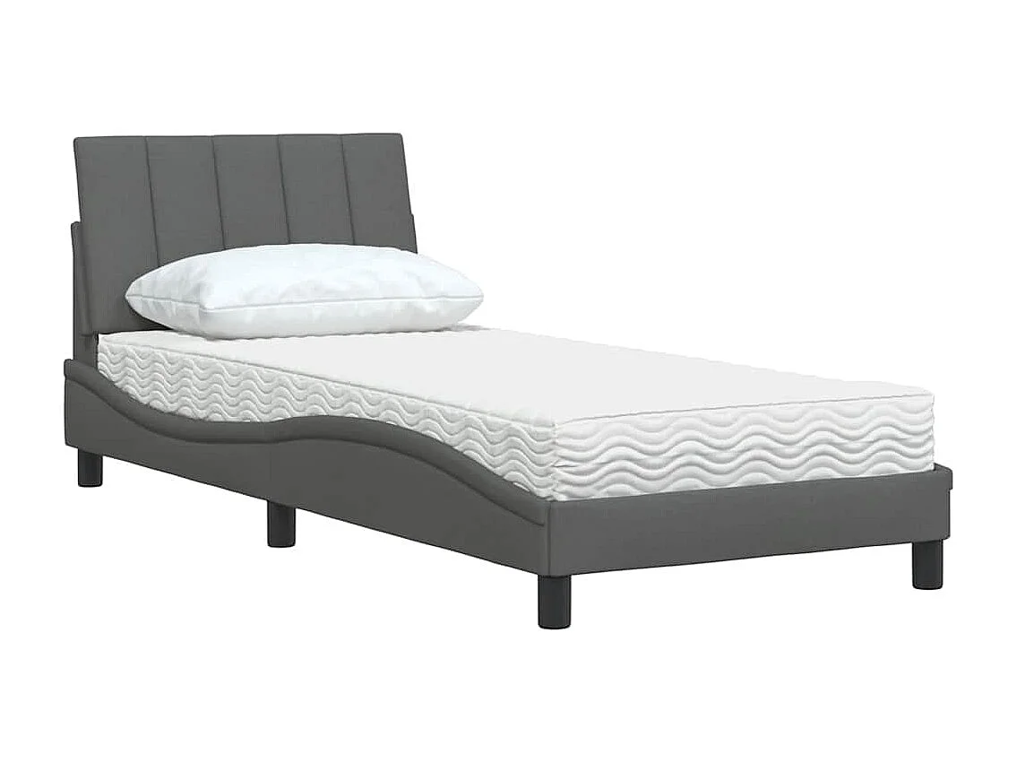Lit avec matelas gris foncé 90x190 cm tissu