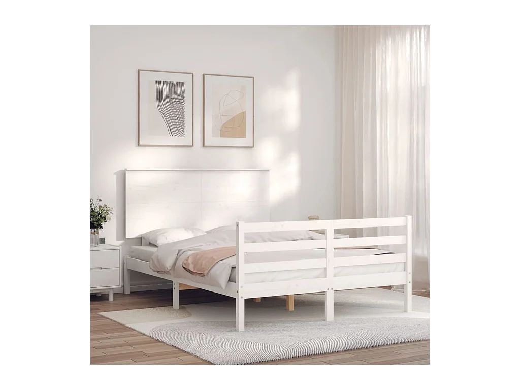 Estructura de cama sin colchón blanco 140x190 cm madera maciza