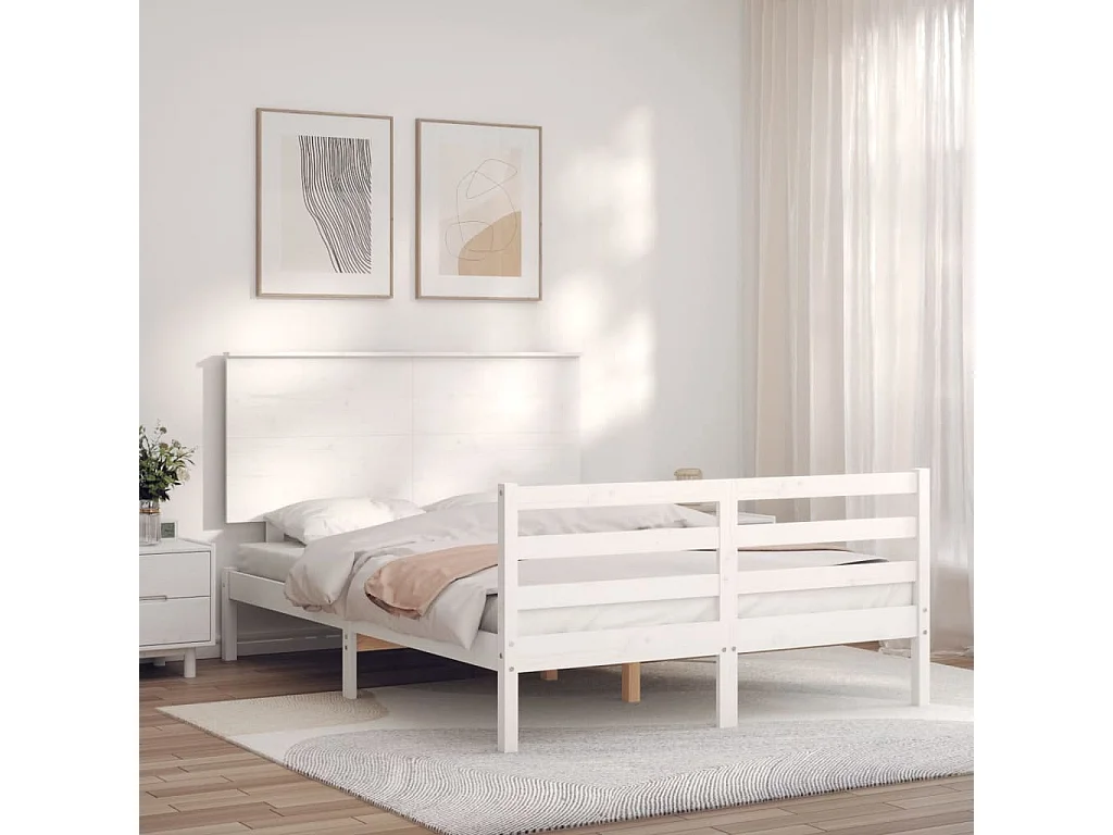 Estructura de cama sin colchón blanco 140x190 cm madera maciza
