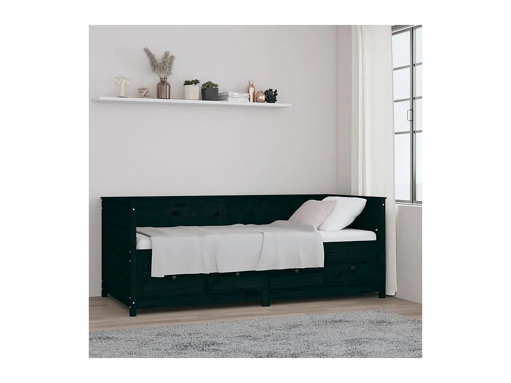 Divano letto senza materasso nero 90x200 cm in legno massello di pino