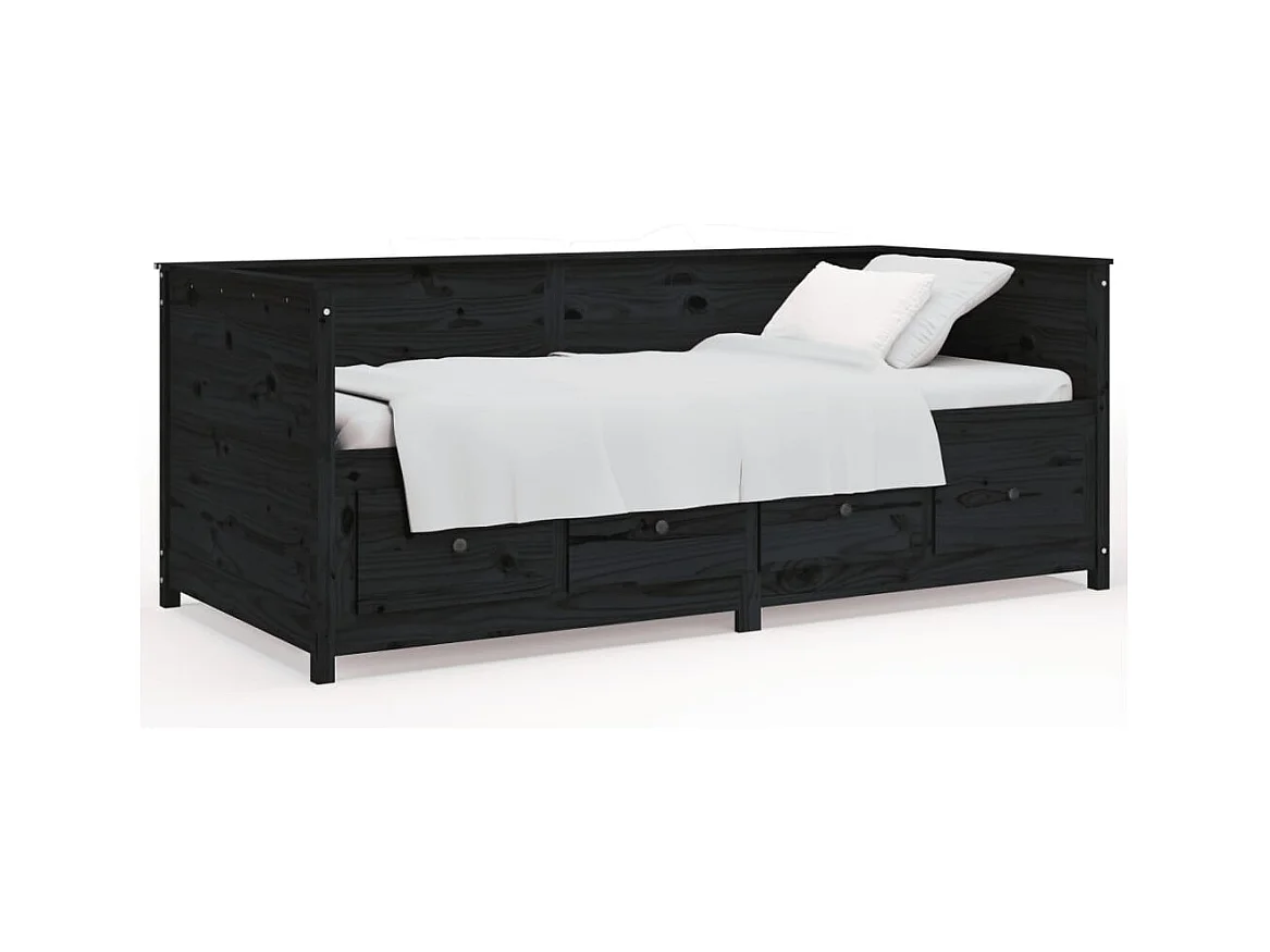 Divano letto senza materasso nero 90x200 cm in legno massello di pino