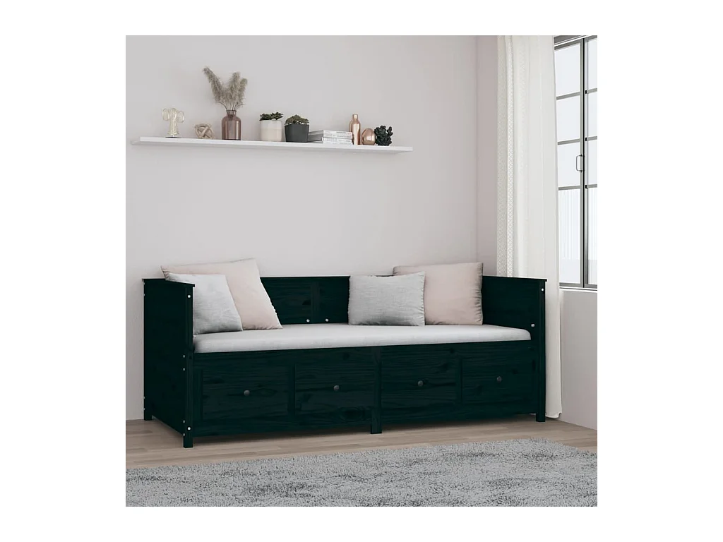 Divano letto senza materasso nero 90x200 cm in legno massello di pino