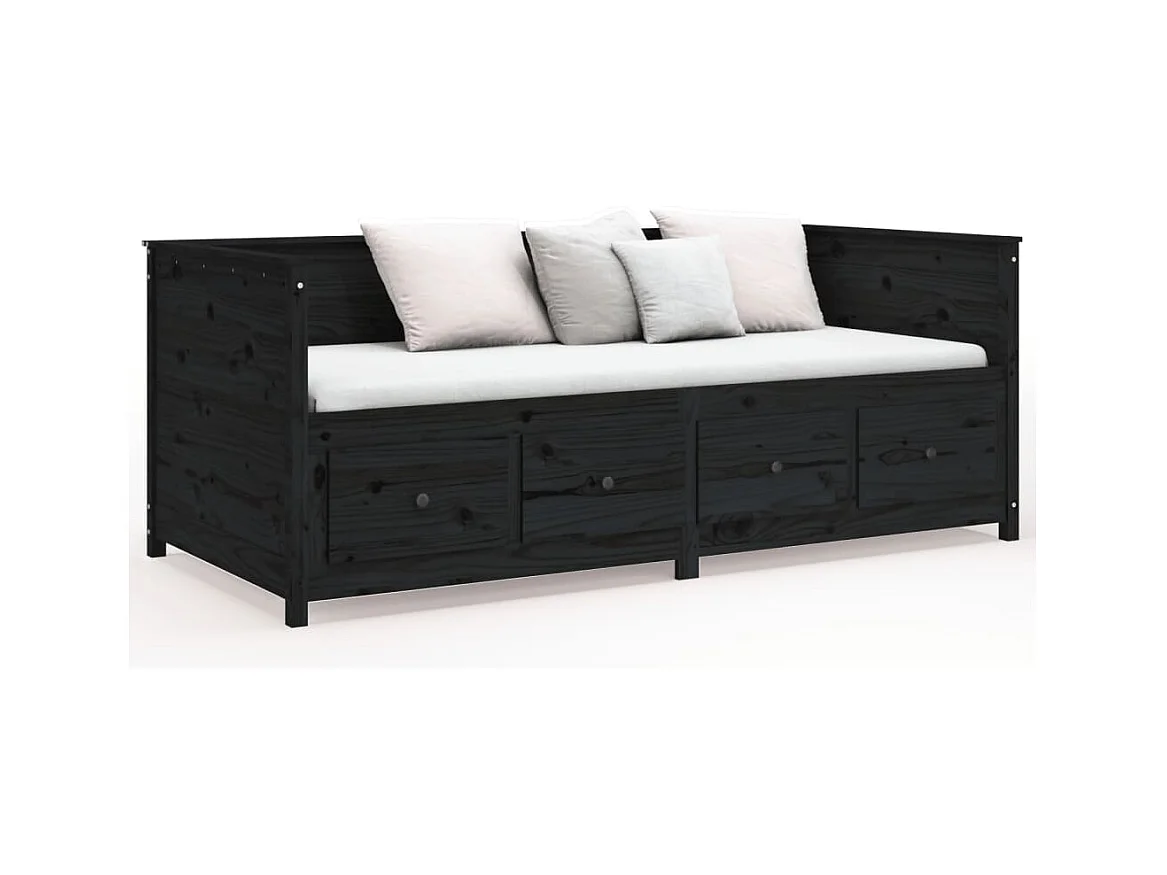 Divano letto senza materasso nero 90x200 cm in legno massello di pino