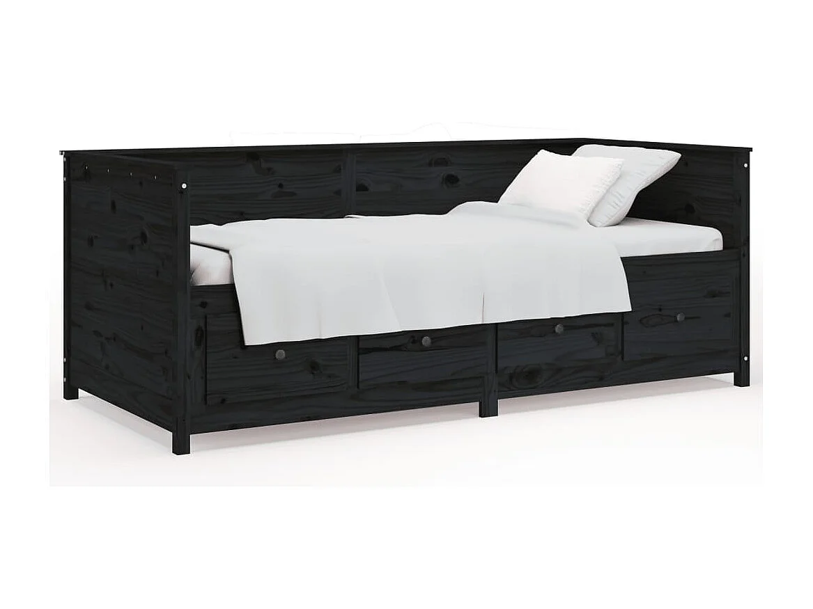 Lit de jour sans matelas noir 90x200 cm bois de pin massif