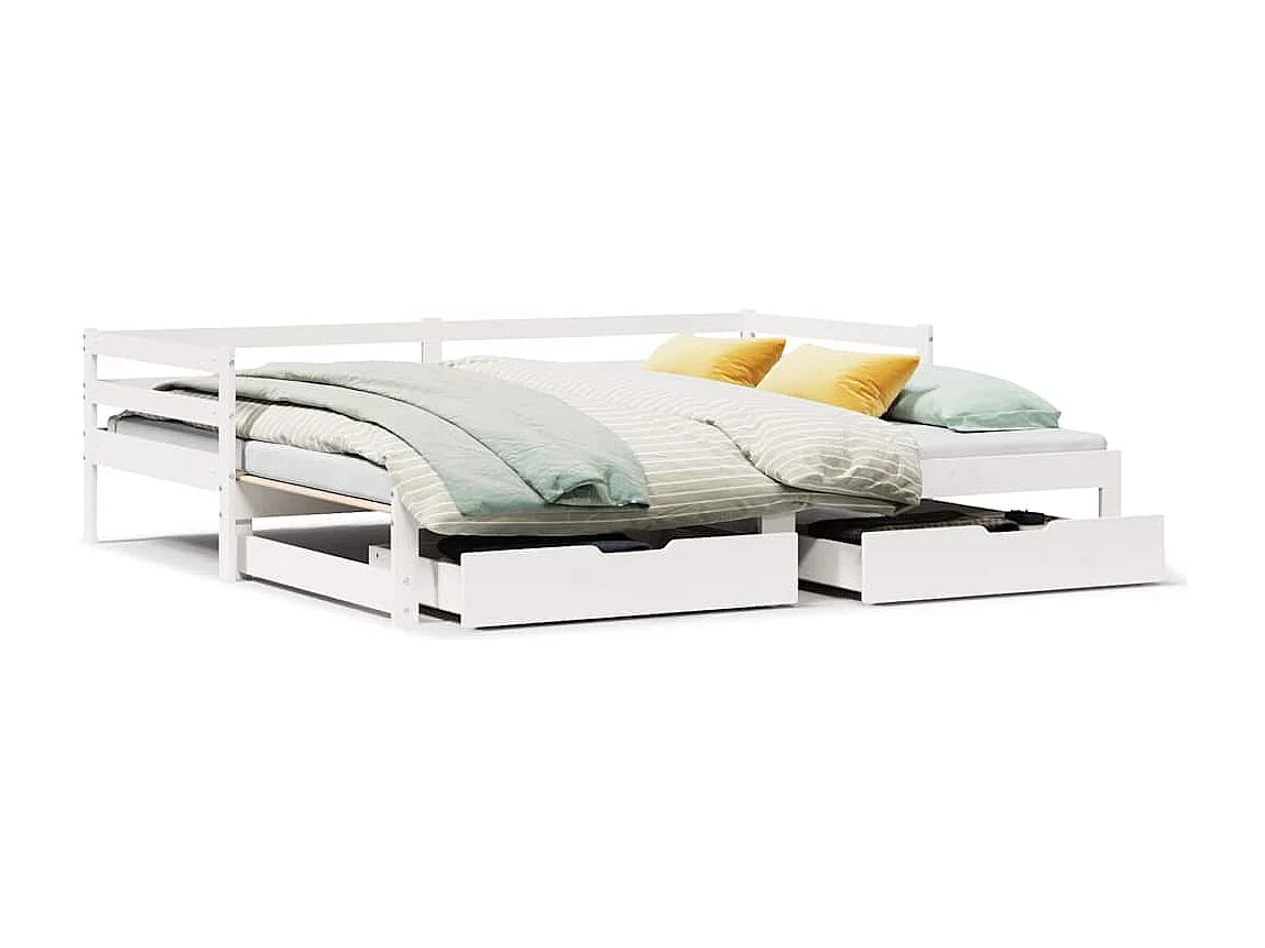 Tagesbett und Schubladen ohne Matratze weiß 90x200 cm Massivholz