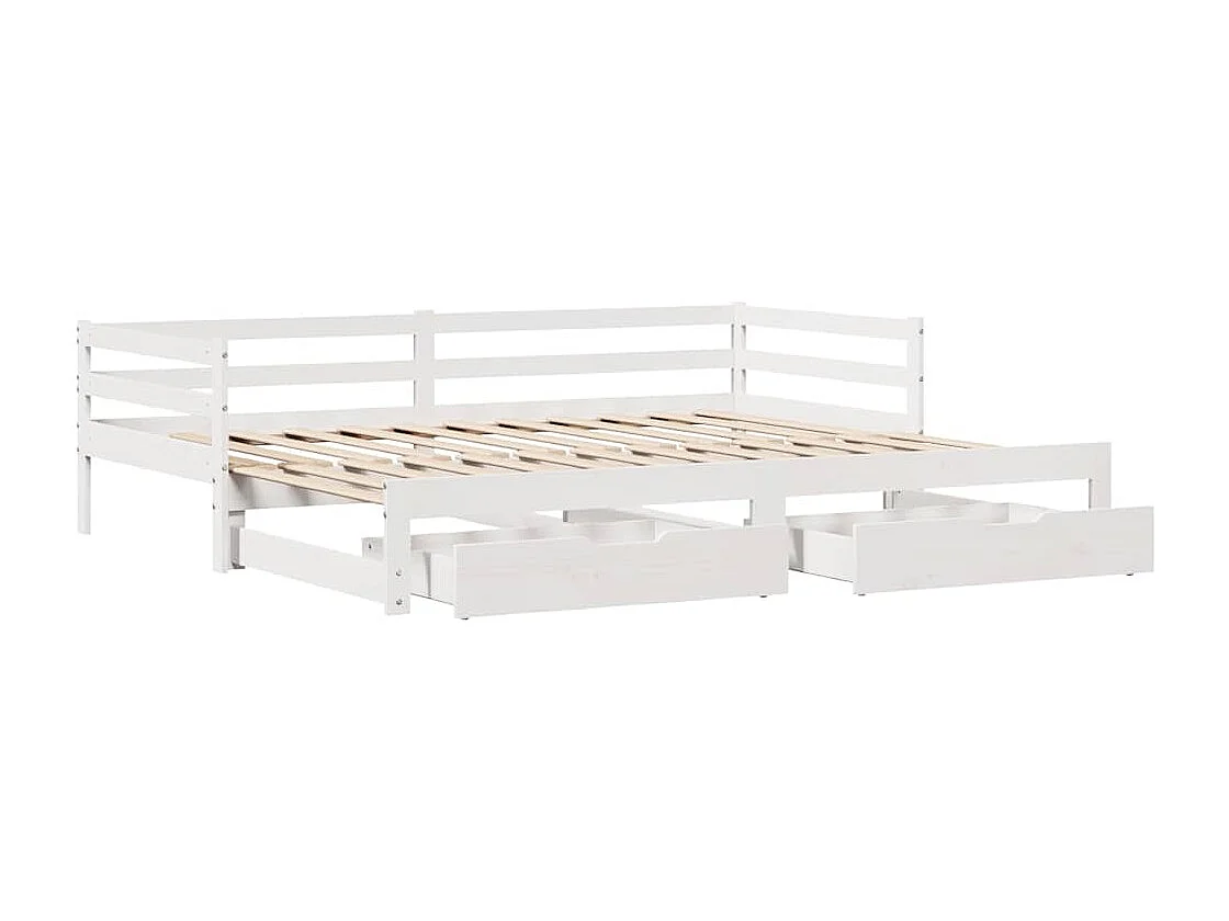 Divano letto e cassetti senza materasso bianco 90x200 cm in legno massello