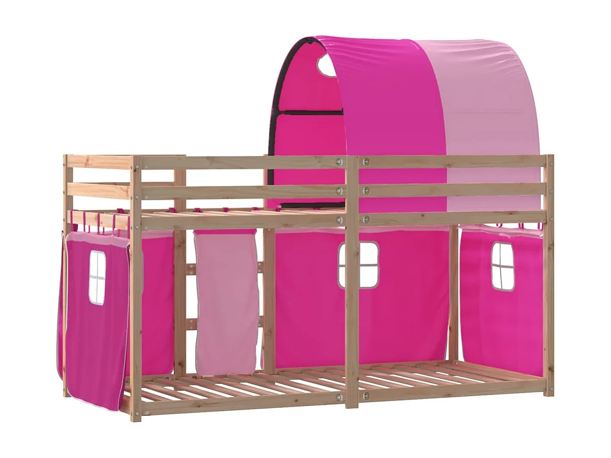 Letto a castello senza materasso rosa 75x190 cm in legno massello di pino