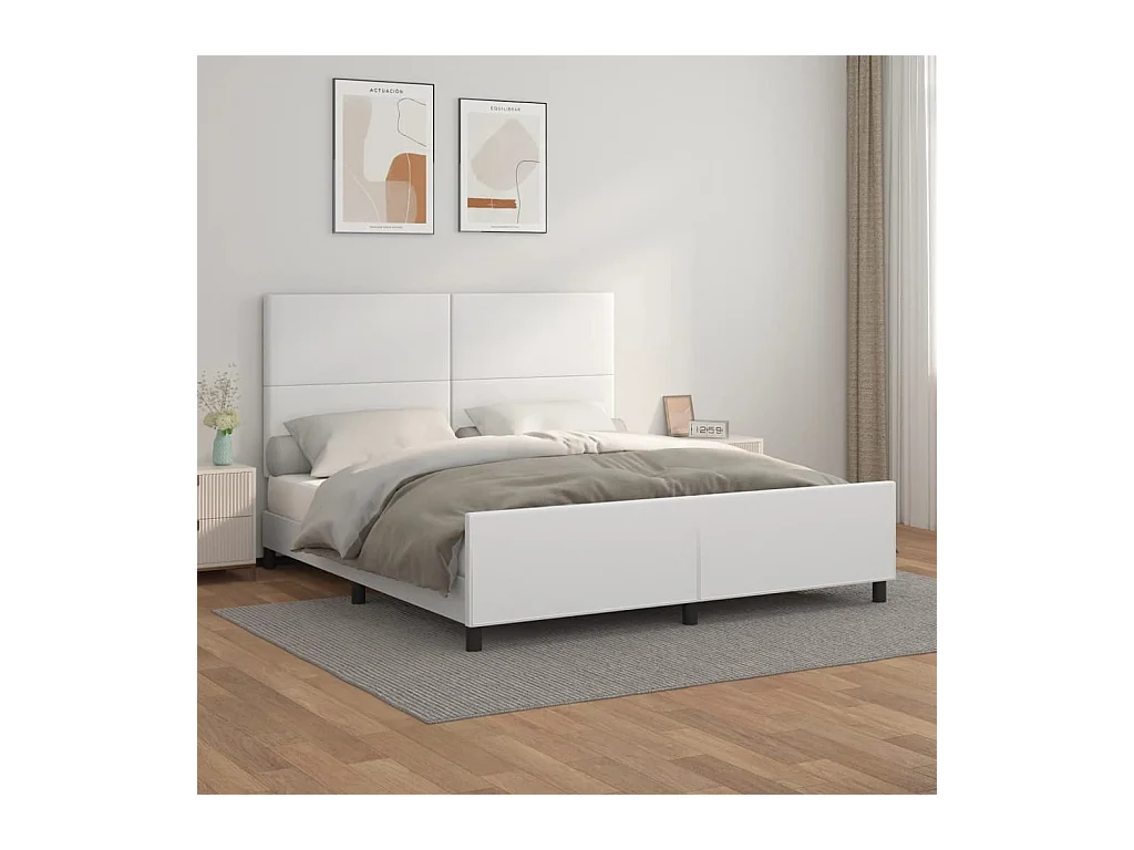 Cadre de lit sans matelas blanc similicuir
