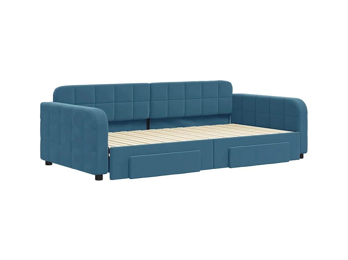 Lit de jour avec gigogne et tiroirs sans matelas bleu 100x200cm