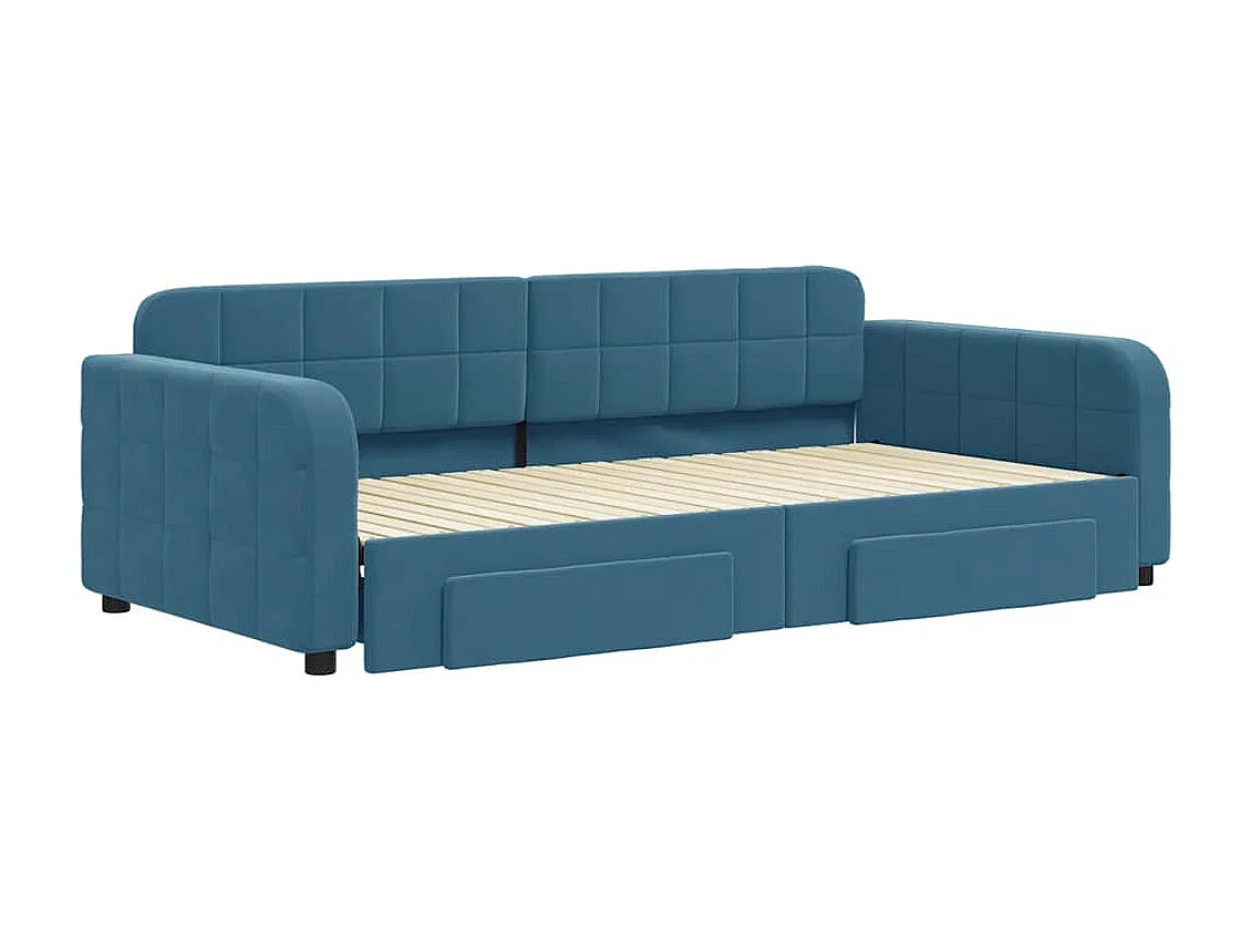 Divano letto con rotelle e cassetti senza materasso blu 100x200cm