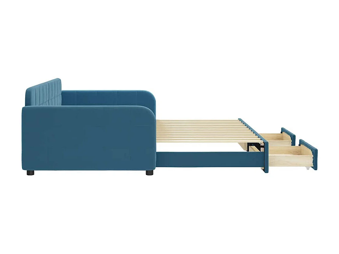 Divano letto con rotelle e cassetti senza materasso blu 100x200cm