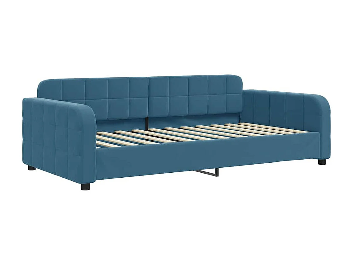 Divano letto con rotelle e cassetti senza materasso blu 100x200cm