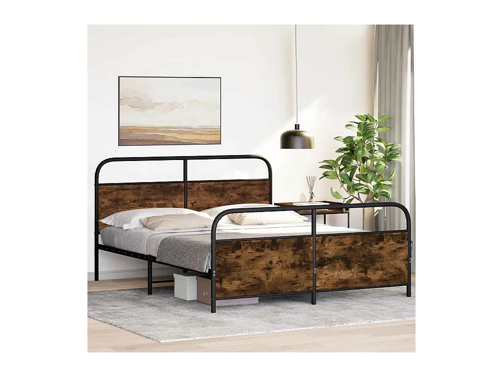 Metallbettgestell ohne Matratze Eiche geräuchert 160x200 cm