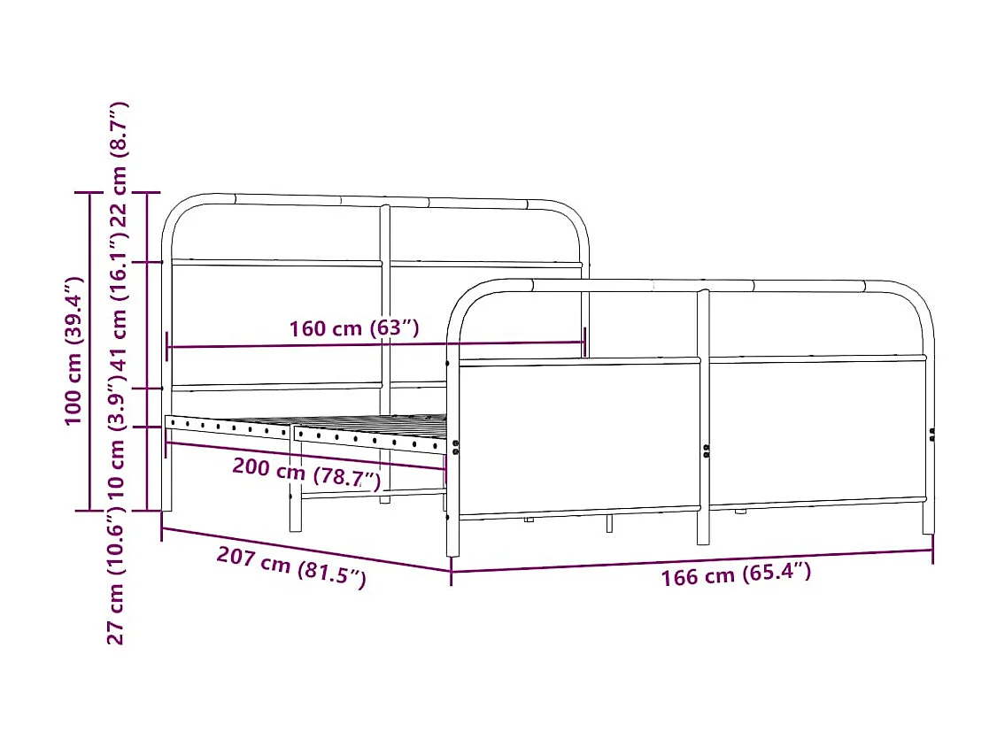 Metalen bedframe zonder matras gerookt eiken 160x200 cm
