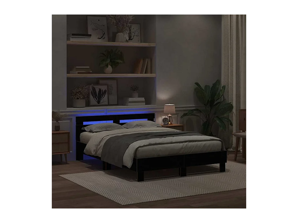 Bettgestell aus schwarzer Eiche, 140 x 190 cm, Holzwerkstoff