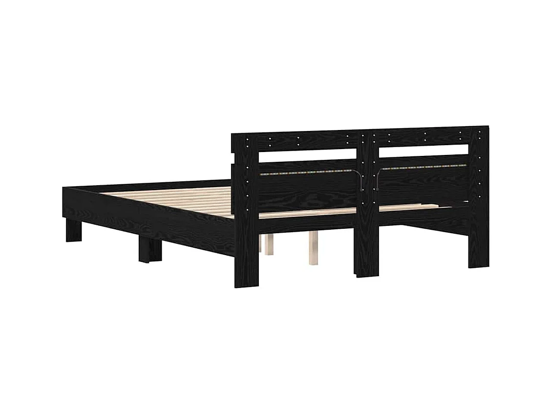 Bettgestell aus schwarzer Eiche, 140 x 190 cm, Holzwerkstoff