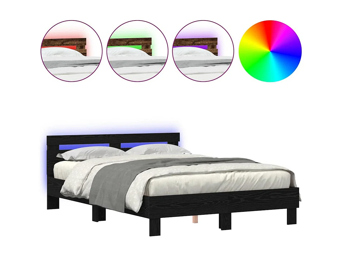 Bedframe van zwart eikenhout, 140 x 190 cm, bewerkt hout