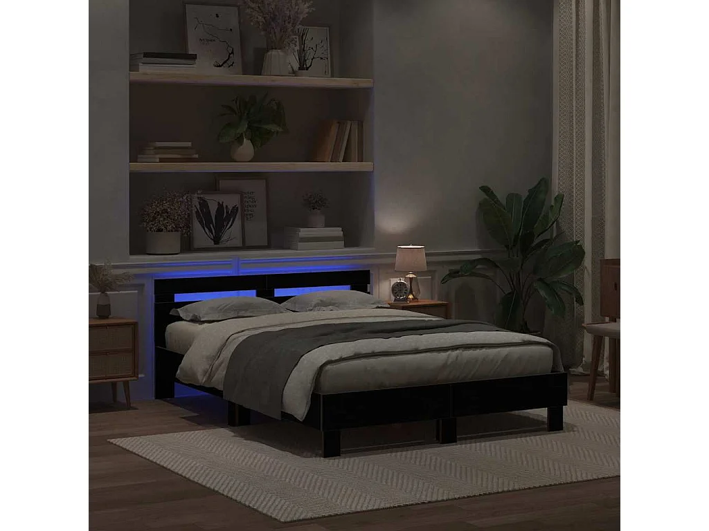 Bedframe van zwart eikenhout, 140 x 190 cm, bewerkt hout