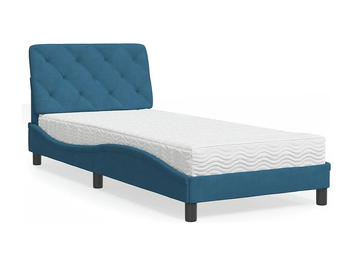 Bed met blauwe fluwelen matras 90x200 cm