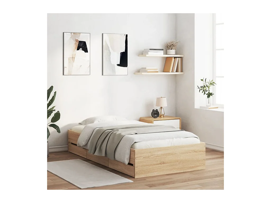 Struttura letto con cassetti senza materasso rovere sonoma 100x200 cm