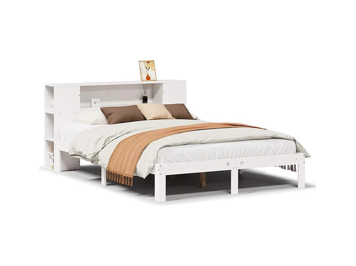 Bibliotheekbed zonder matras wit 140x190 cm massief grenenhout