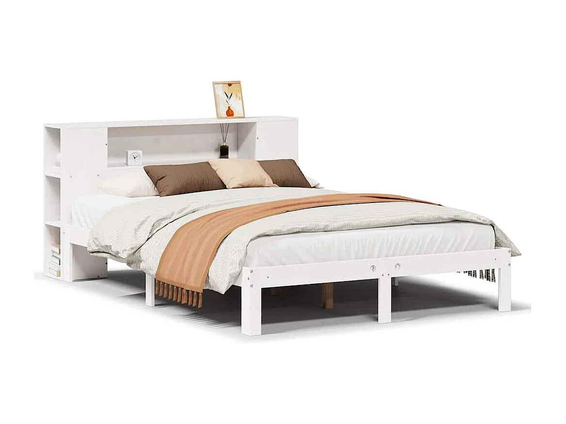 Letto libreria senza materasso bianco 140x190 cm in legno massello di pino