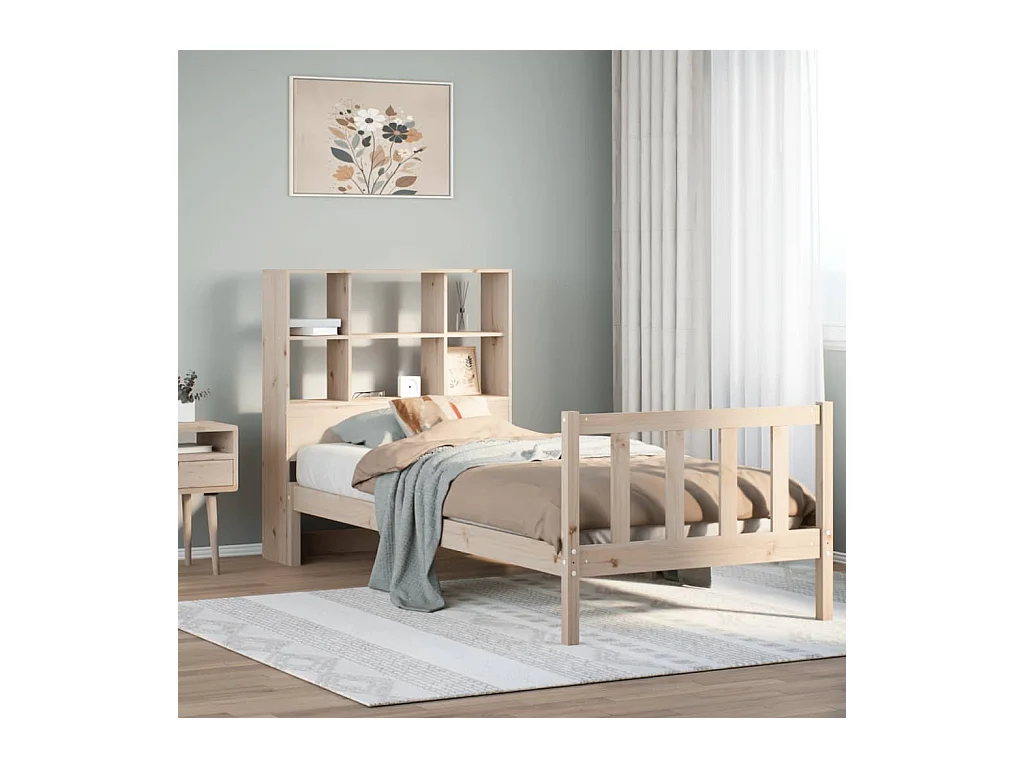 Lit bibliothèque sans matelas 90x190 cm bois de pin massif