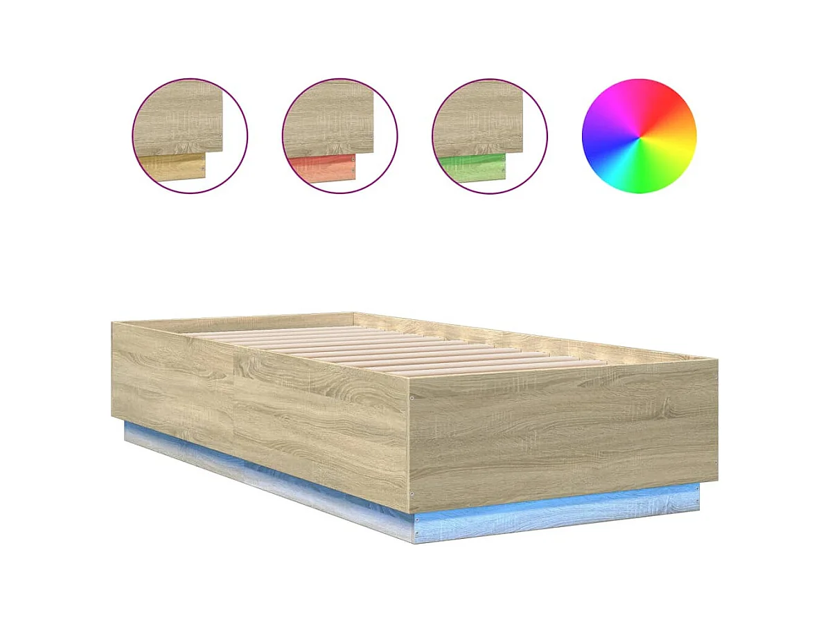 Struttura letto con LED senza materasso Rovere Sonoma 100x200 cm