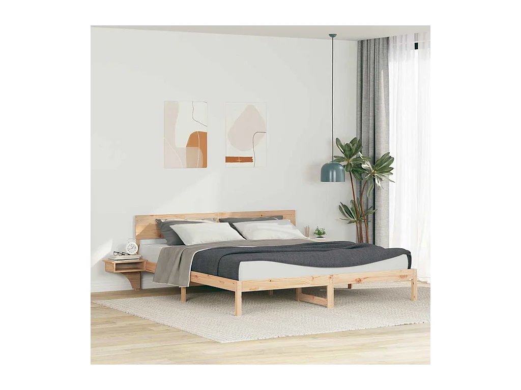 Struttura letto con testiera Marrone Legno massello di pino