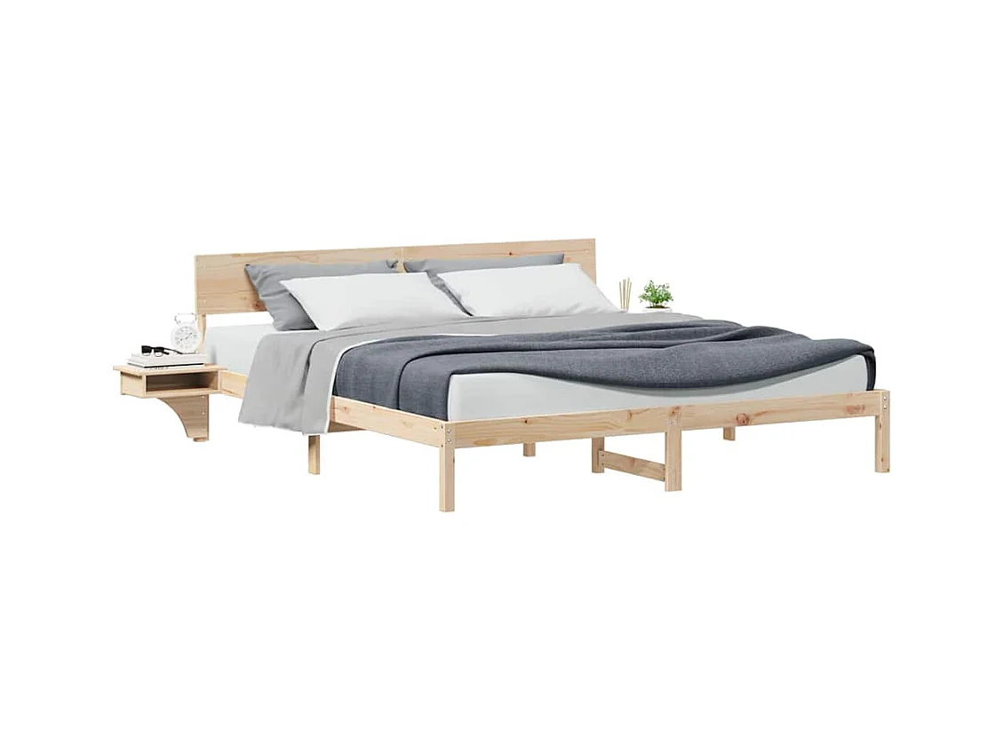 Struttura letto con testiera Marrone Legno massello di pino